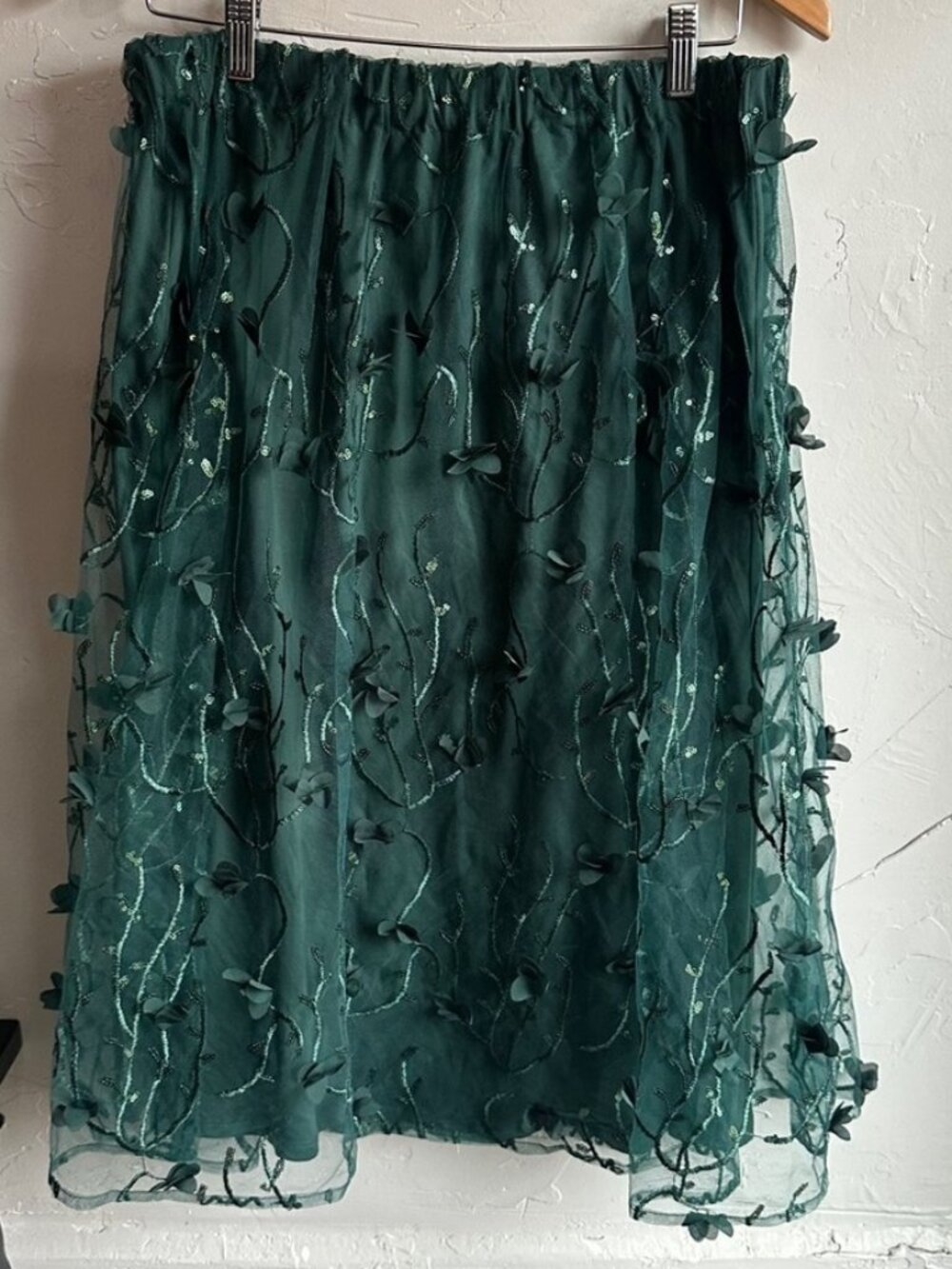 Sheer Floral Applique Tulle Midi Skirt Ethereal Sz M